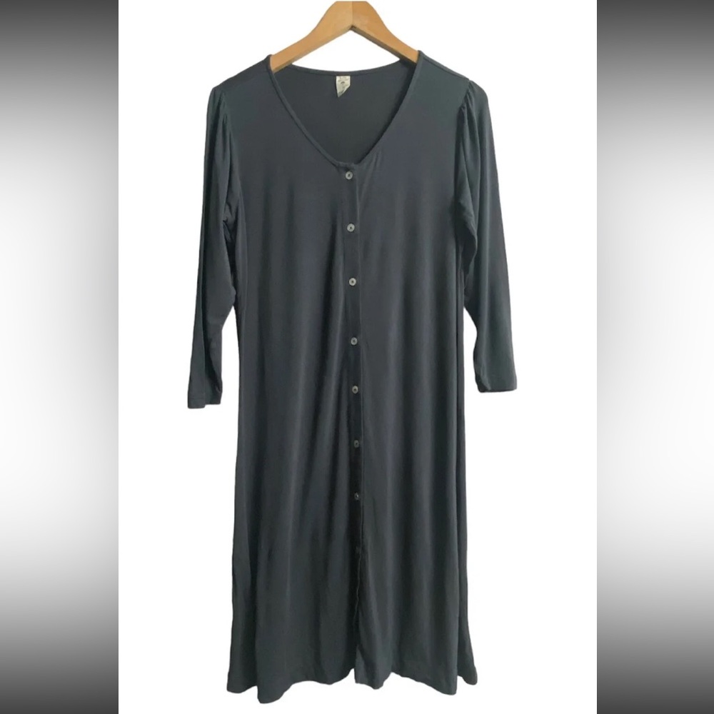 KATE QUINN Women’s 3/4 Sleeve Button Down Gray Henley Lounge Dress  Size M